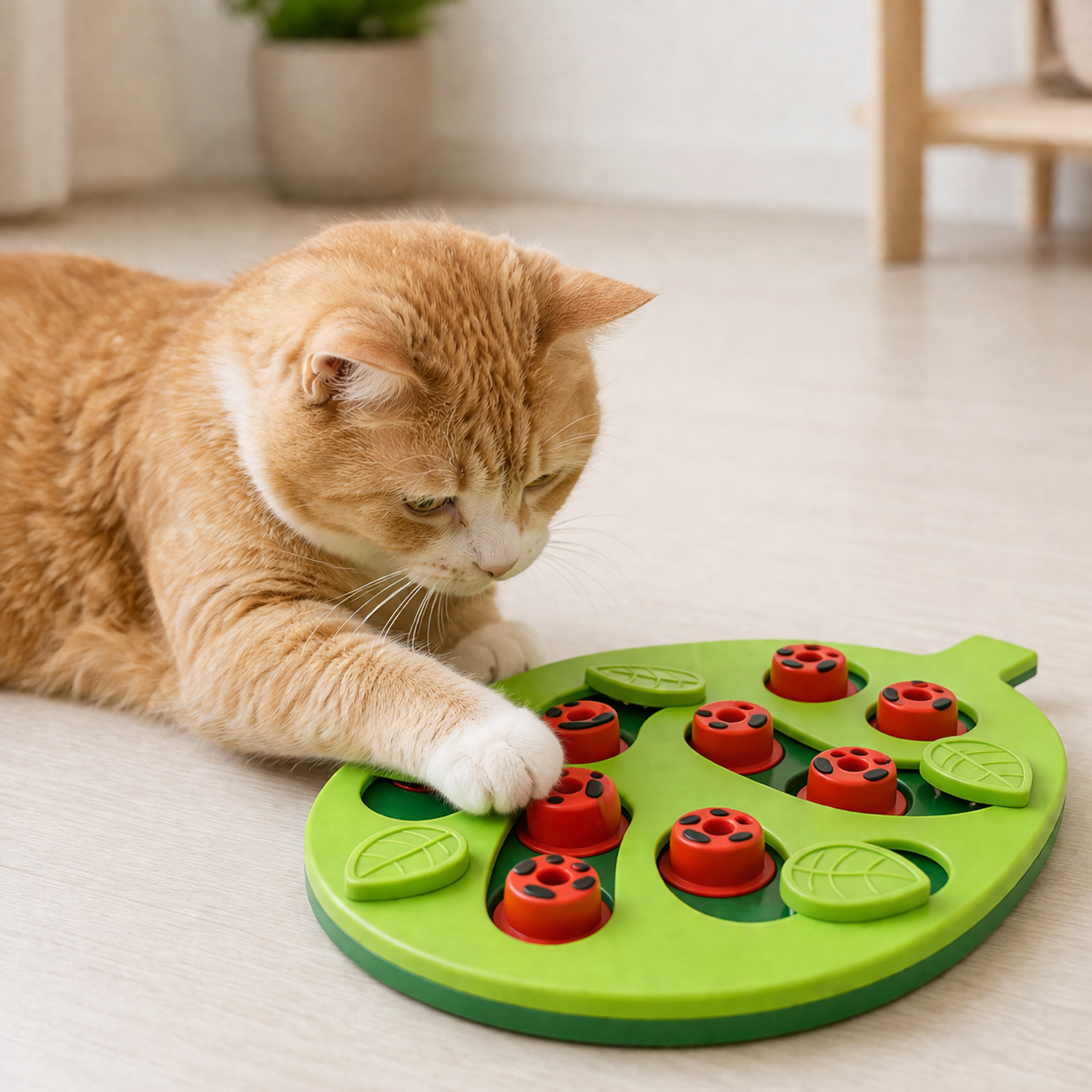 Detalle compartimentos puzzle interactivo gato senior estimulación