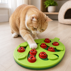 Gato mayor usando puzzle interactivo estimulación mental enriquecimiento