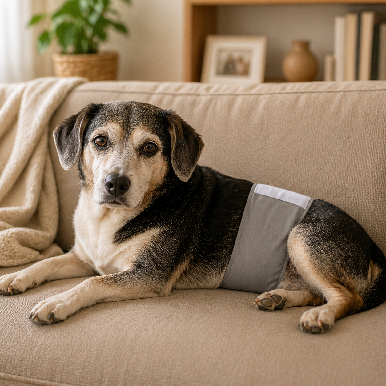 Detalle velcro banda abdominal perro macho mayor incontinencia