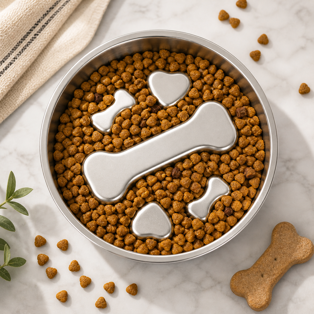 Comedero lento acero inoxidable diseño hueso para perros ansiedad comedores rápidos