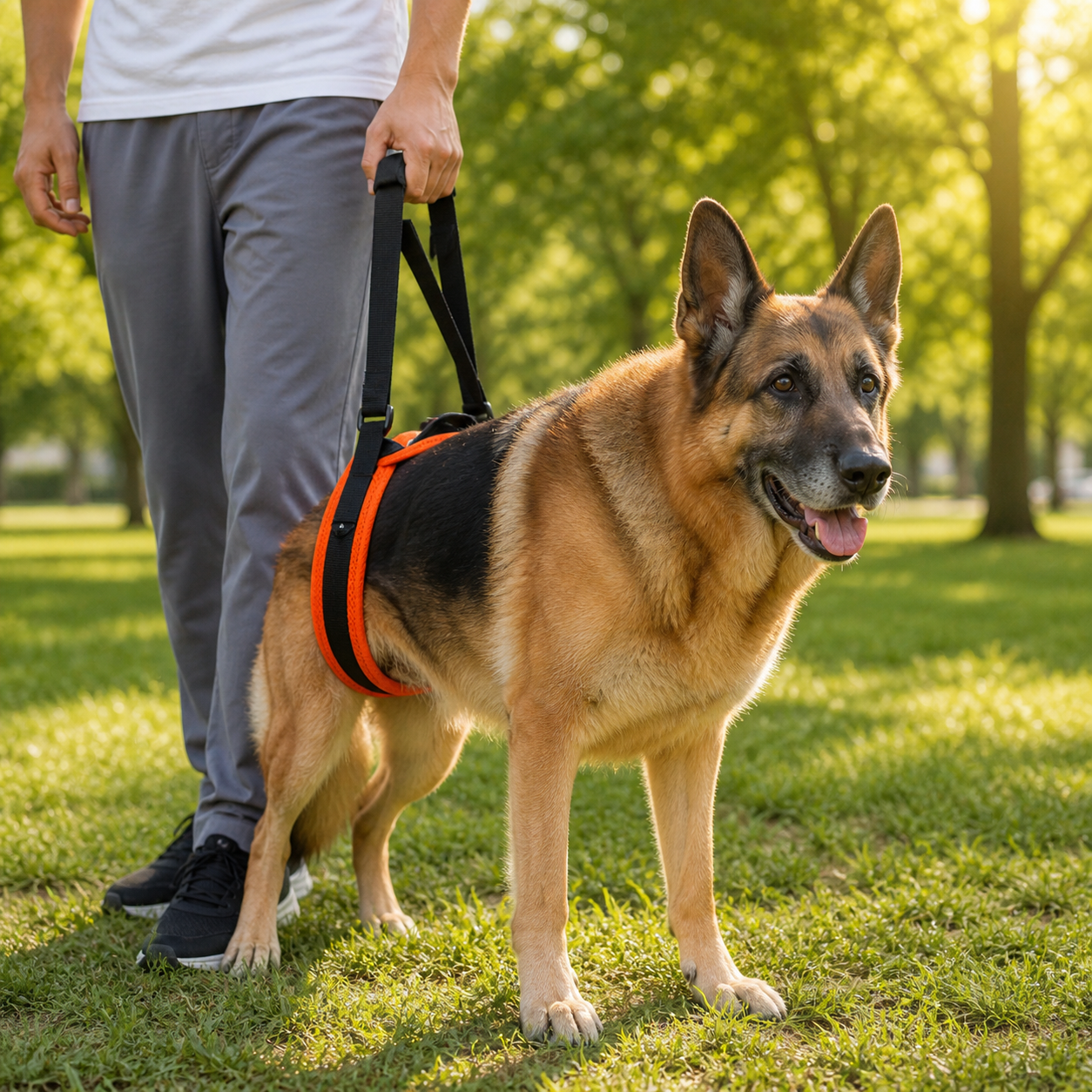 Arnés rehabilitación perro senior debilidad patas traseras vista lateral