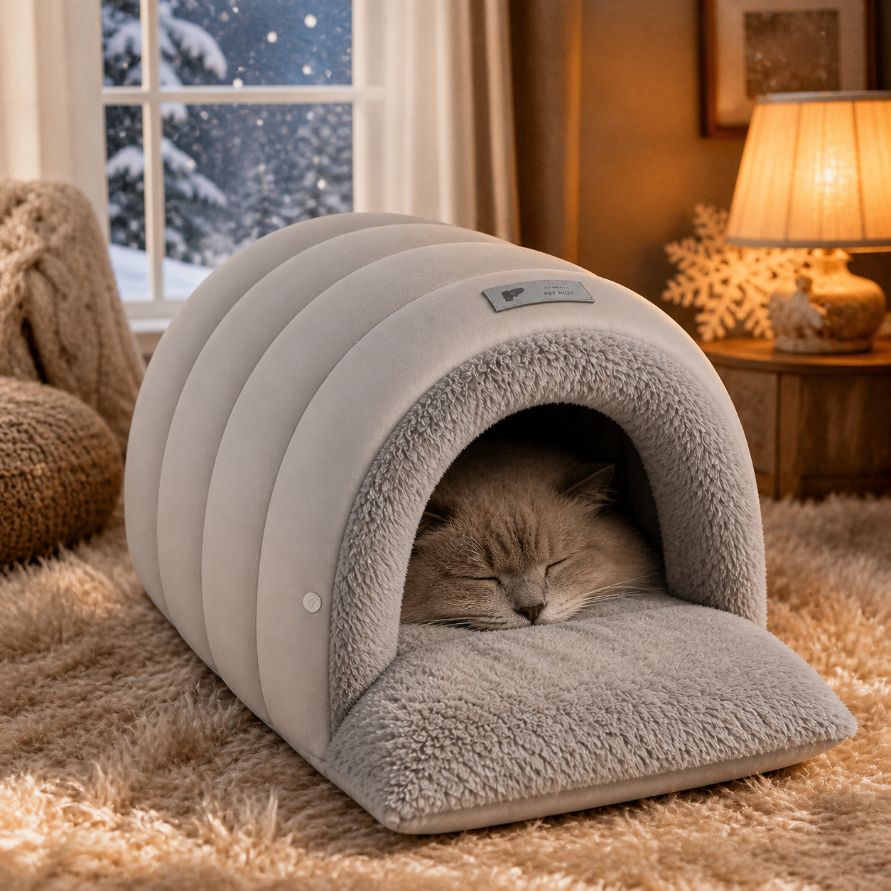 Gato mayor descansando en cama cueva sleeping bag felpa suave invierno